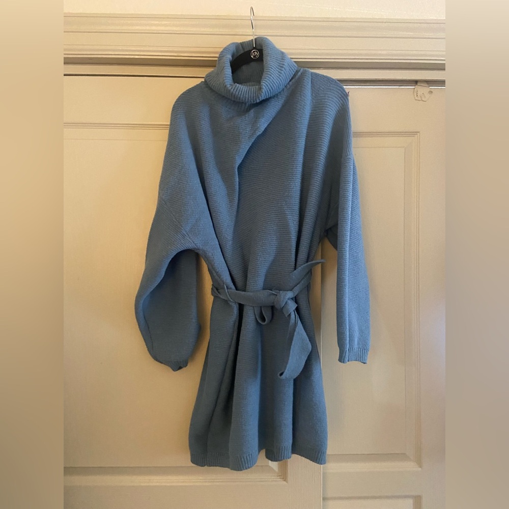 Blue Turtleneck Sweater Dress